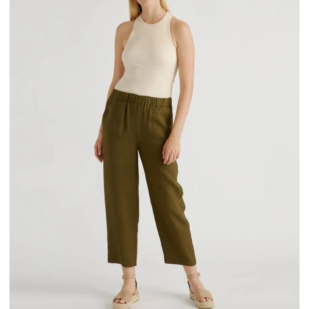 Quince 100% European Linen Pants Womens XL Martini Green Sustainable Eco Capsule